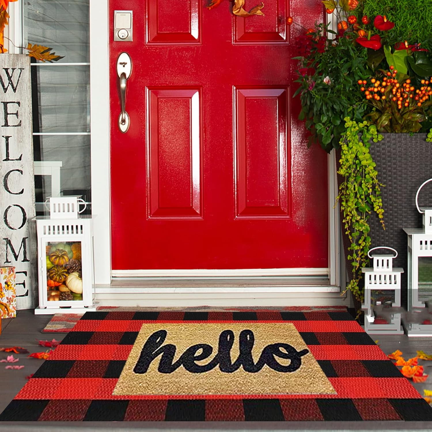 AllWays Plaza Cotton Buffalo Plaid Rug 27.5"x43" Black and Red Checked Rug Washable Doormats Indoor Outdoor Rugs for Layered Front Door Mats, Porch, Kitchen, Farmhouse, Entryway