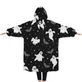 thumbnail image 2 of Oversized Wearable Blanket Hoodie,Black Halloween Ghosts Bats and Stars Sherpa Blanket Hoodie with Super Pockets,Super Warm Fuzzy Pullover for Women & Men, 2 of 6