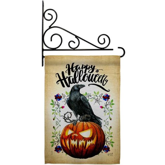 Angeleno Heritage GS130411-P3-03 Crow & Pumpkin Falltime Halloween 13 x 18.5. in. Double-Sided Decorative Horizontal House Garden Flag Set for Decoration Banner Yard Gift