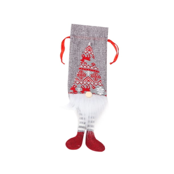 Bewildely Funda de botella de vino con cordón, manga de encaje roja para hombre mayor sin rostro de Navidad con pierna colgante, de comedor, bolsa de Kits de decoración para fiestas Gris Bewildely HA068784-01