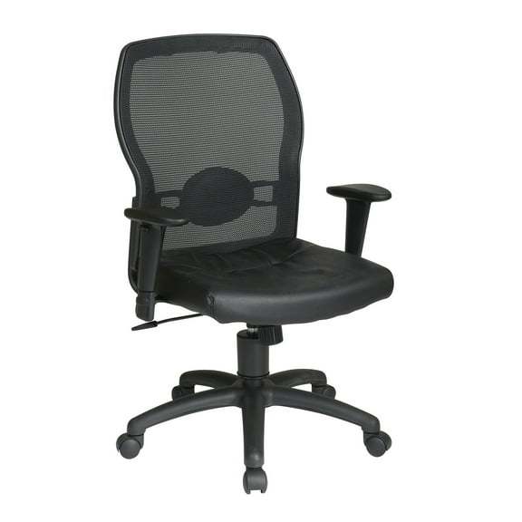 Office Star Products Woven Mesh Back and Leather Seat