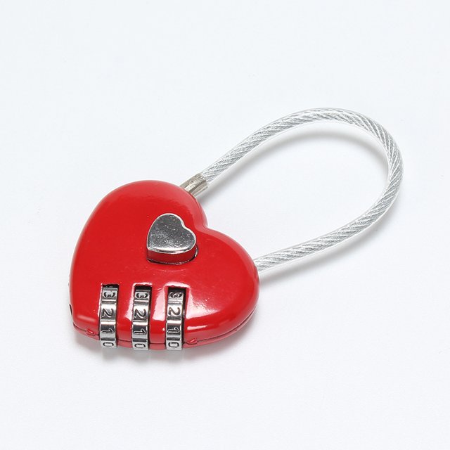 Candado de amor lindo de 3 dígitos Mini cerradura de puerta combinada para exteriores Cerraduras de equipaje de viaje Cerradura de amor en forma de corazón para casillero de gimnasio, (rojo)
