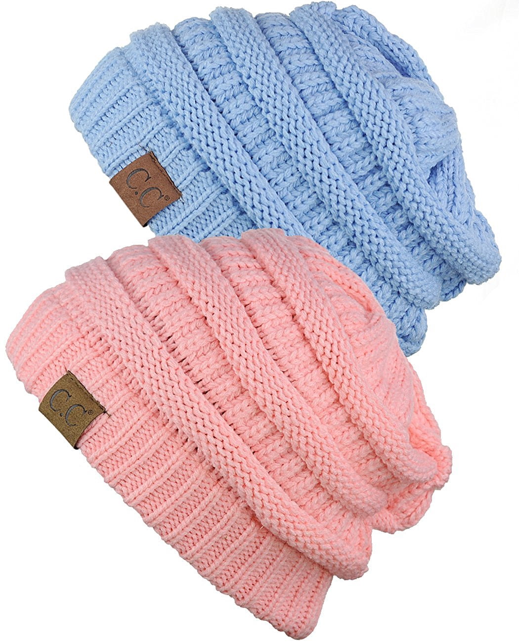 C.C Women's Knit Beanie Cap Hat (2 PACK 