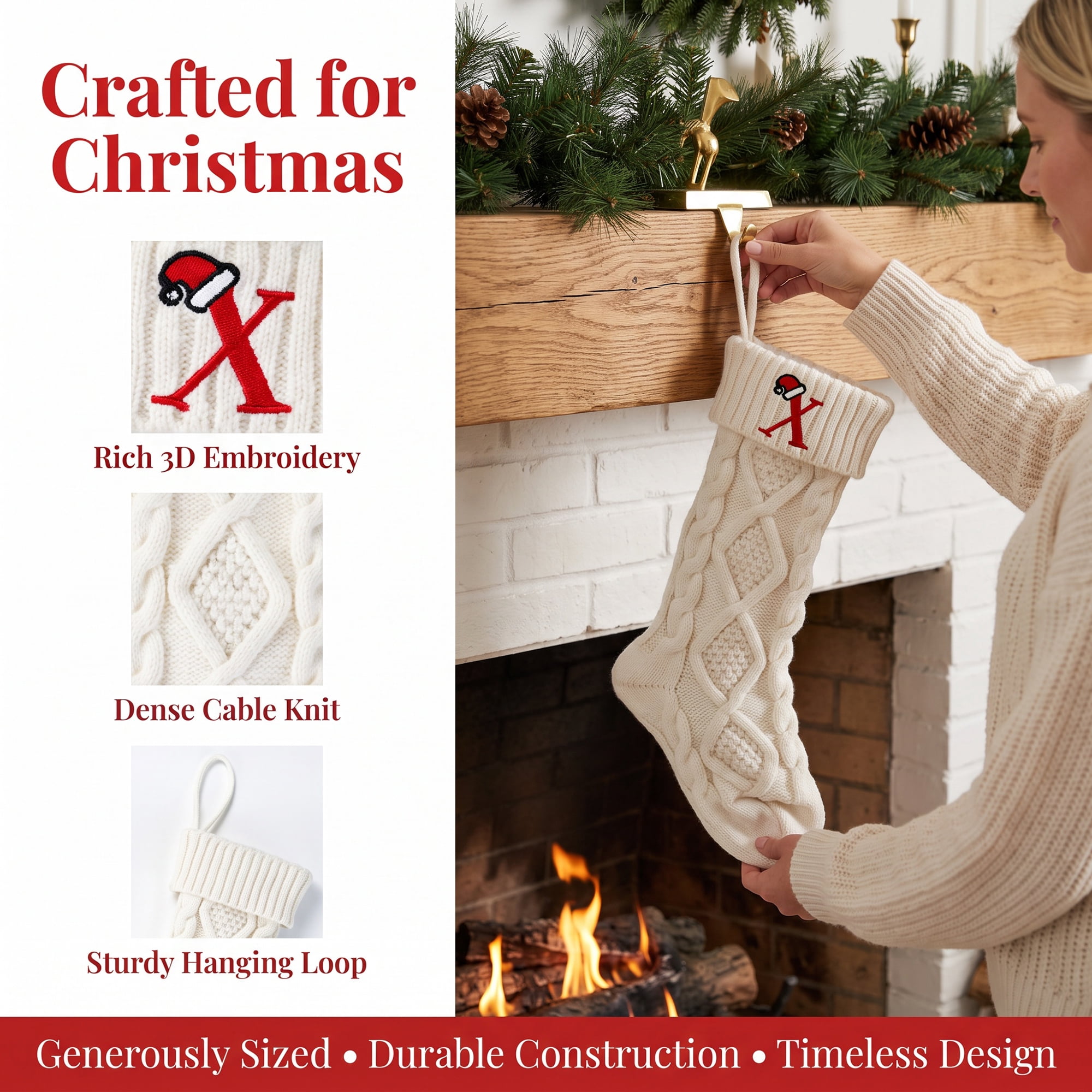 Unique Bargains Canine Bone Christmas Stocking Luxury Puppy Holiday Keepsake Sack Letter X 17"