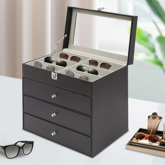 Eyeglass Sunglasses Glasses Storage Display Box 27-Grids Holder Organizer Case