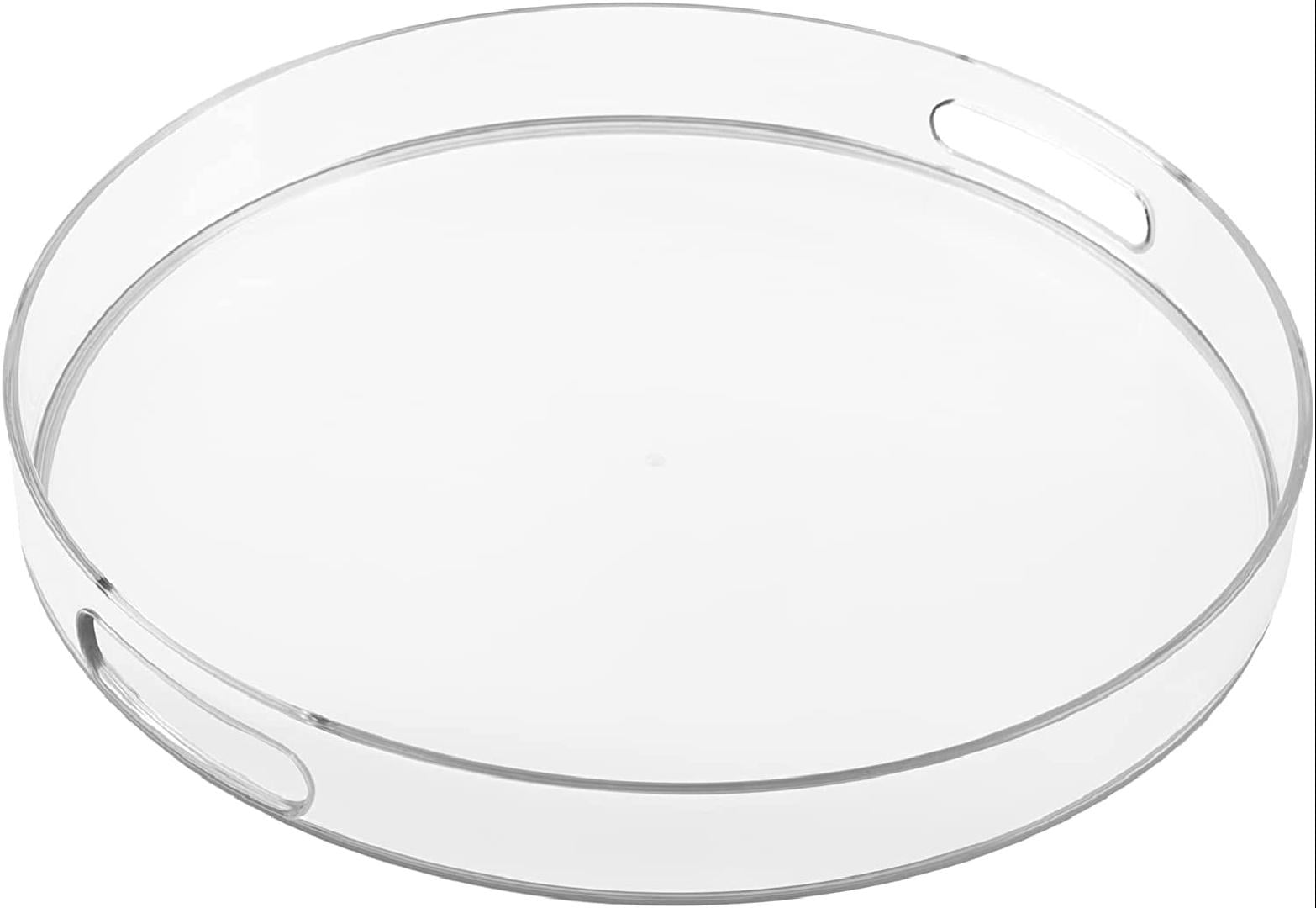 Clear Round Serving Tray with Handles, 13" Plastic Clear Tray, Round