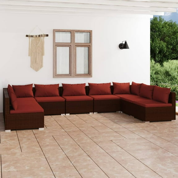vidaXL 9 Piece Patio Lounge Set with Cushions Poly Rattan Brown