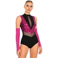 thumbnail image 5 of Aislor Women Sparkling Sequins Gymnastics Dance Leotard Sparkly Figure Skating Leotard Bodysuit With Gloves Hot Pink L, 5 of 7