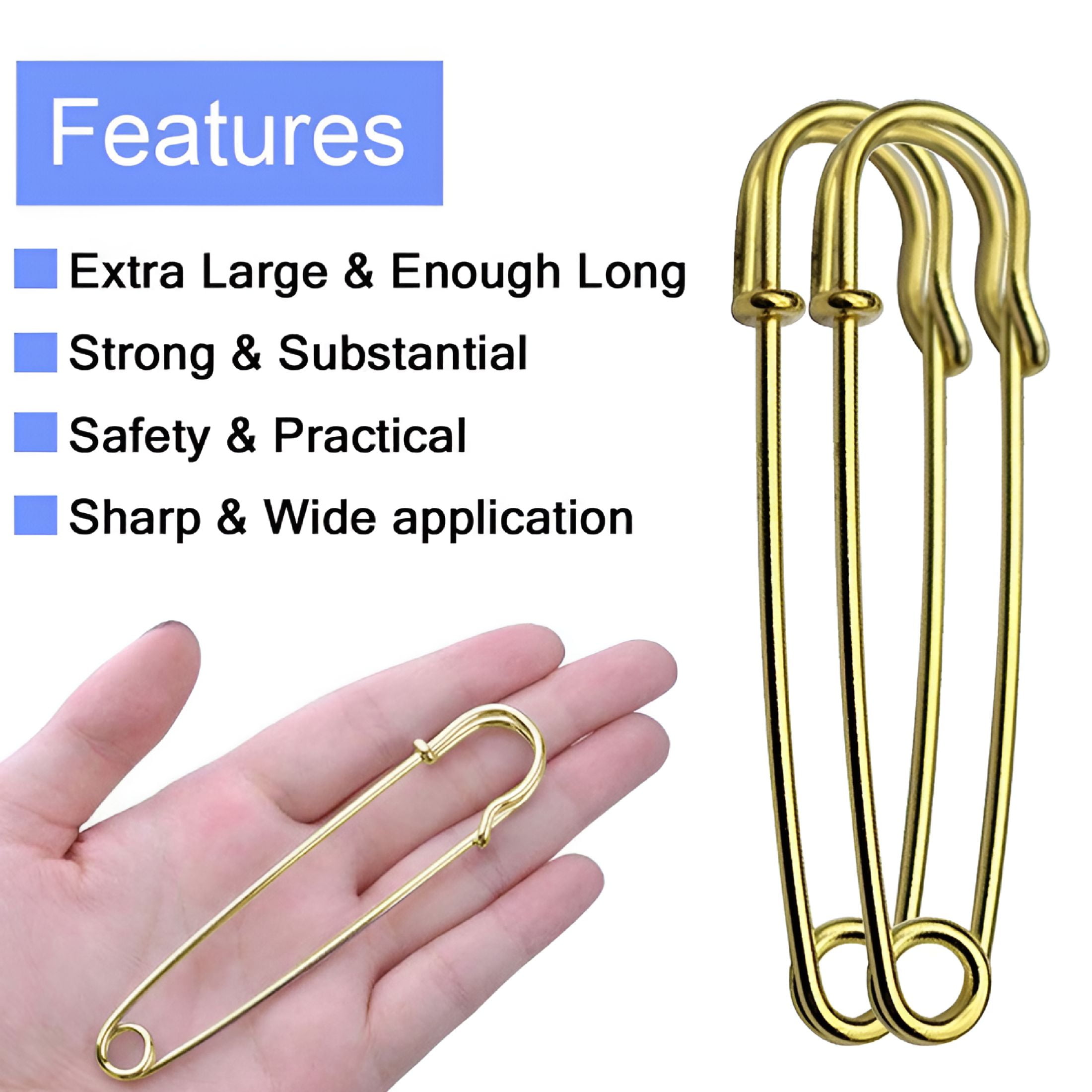 TUWAFE 2026 New Pack of 30 Safety Pins,Heavy Duty Blanket Pins Bulk Steel Spring Lock Pins Fasteners for Blankets Crafts Skirts Kilts Brooch Making,70Mm
