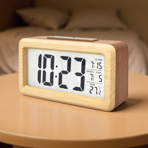 Wooden Digital Battery Operated Alarm Clocks for Bedrooms, Beside, Table, Desk