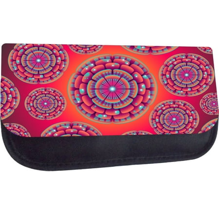 Black Medium Sized Cosmetic Case - Makeup Bag - Nylon Lined - with 2 Zippered Pockets - Retro Flower Circles