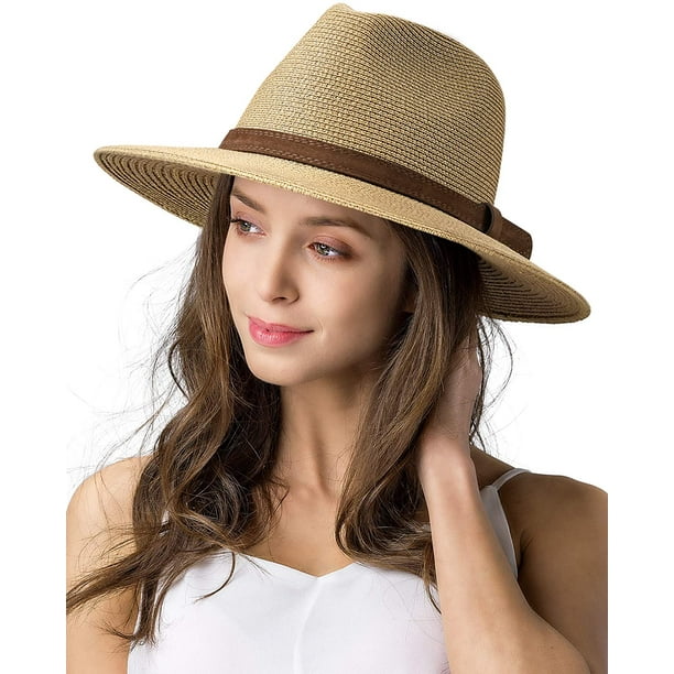 Iguohao Womens Mens Wide Brim Straw Panama Hat Fedora Summer Beach Sun Hat Upf Straw Hat For Women