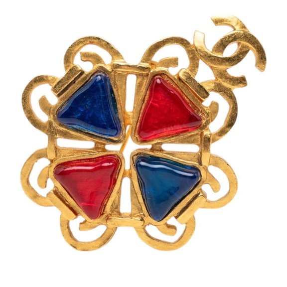 Pre-Owned Chanel Coco Mark Vintage Brooch, 95P Stamp, Gold Plated Resin, Women's CHANEL