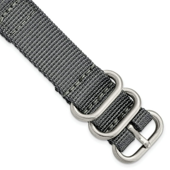 18mm Two-Piece Grey Ballistic Nylon with Brushed Stainless Steel Buckle and Quick Release Spring Bars 8.5 inch Watch Band