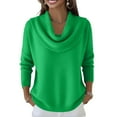 thumbnail image 2 of Women's Soft Cowl Neck Solid Color Sweater Top, Cozy Knitted Casual Clothes Pullover Green S, 2 of 6
