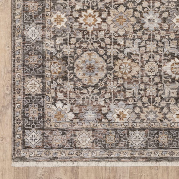 HomeRoots 509436 2 x 3 ft. Gray & Ivory Oriental Power Loom Stain Resistant Rectangle Area Rug with Fringe