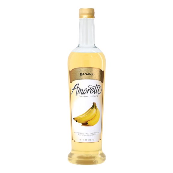 Amoretti - Banana Gourmet Syrup, 94 Servings Per Bottle (750 ml), for Flavoring Coffees, Cocktails, and other Beverages, Gluten Free, GMO/GEO Free, Preservative Free