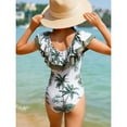 thumbnail image 6 of RUTAYY Girl's Tropical Print Ruffle Trim Swimwear V-Neck Romper Swimsuit Beach Vacation Brazilian Beachwear, 13-14 Years, 6 of 9