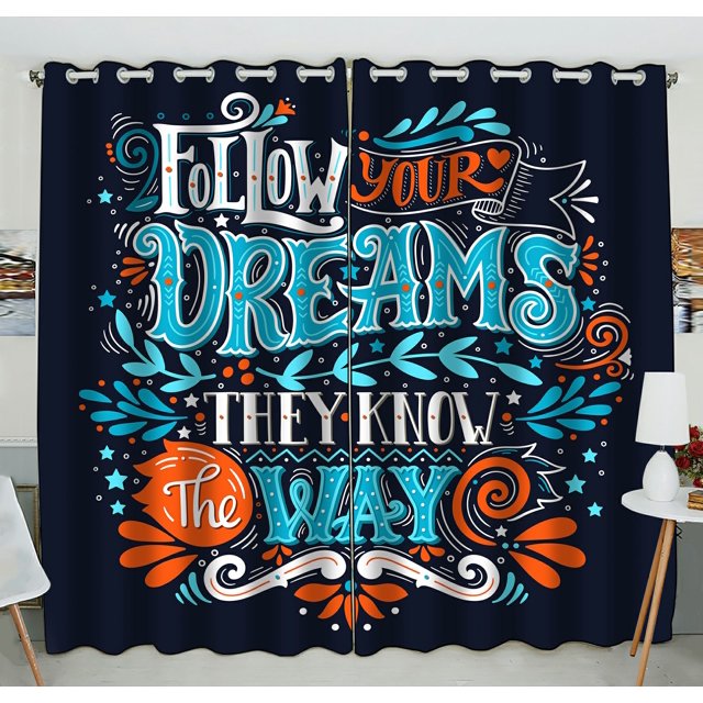 ABPHQTO Follow Your Dreams They Know The Way Cortina opaca con ojales Cortinas para oscurecer la habitación 130x210 cm (dos piezas)