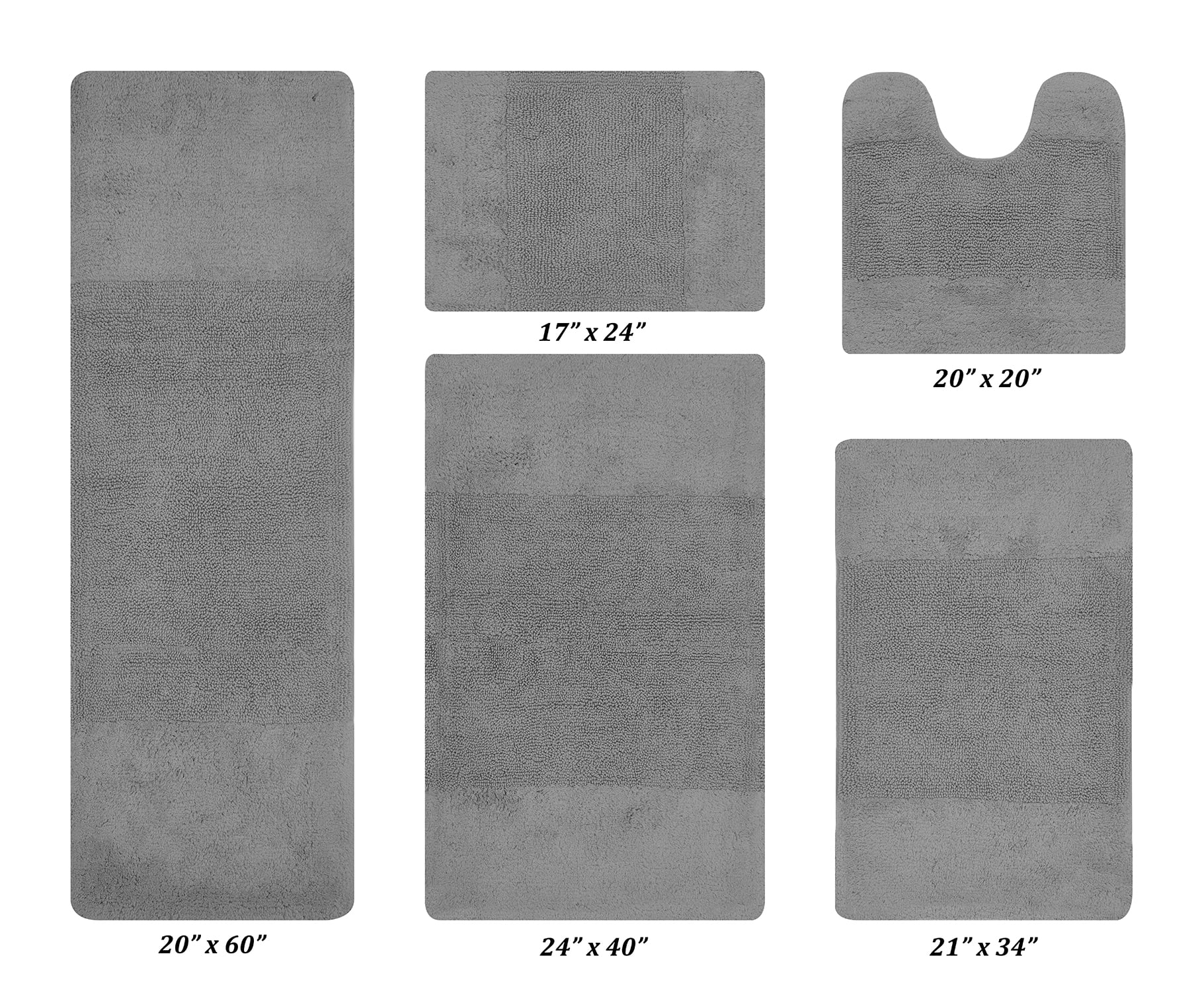 Better Trends 5 Piece Bathroom Rug Set, 100% Cotton, Extra Soft Tufted Bath Mat, Water Absorbent & Non Slip Bath Rug, (Gray) Granada Collection