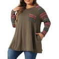 thumbnail image 4 of Plus Size Tunic Tops for Women Long Sleeve Raglan Color Block Knit Pullover Shirts with Pockets 1X Coffee, 4 of 6