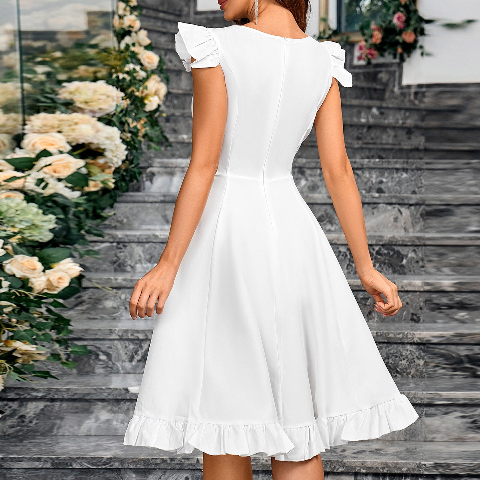 Busydd Womens Dresses Round Neck Ruffle Homecoming Dresses Fashion Flowy White Cocktail Dresses for Women Elegant Formal Party Dress Midi Dress Busydd Womens Dresses Round Neck Ruffle Homecoming Dresses Fashion Flowy  White Cocktail Dresses for Women Elegant Formal Party Dress Midi Dress  Wedding Guest Dress - Walmart.com