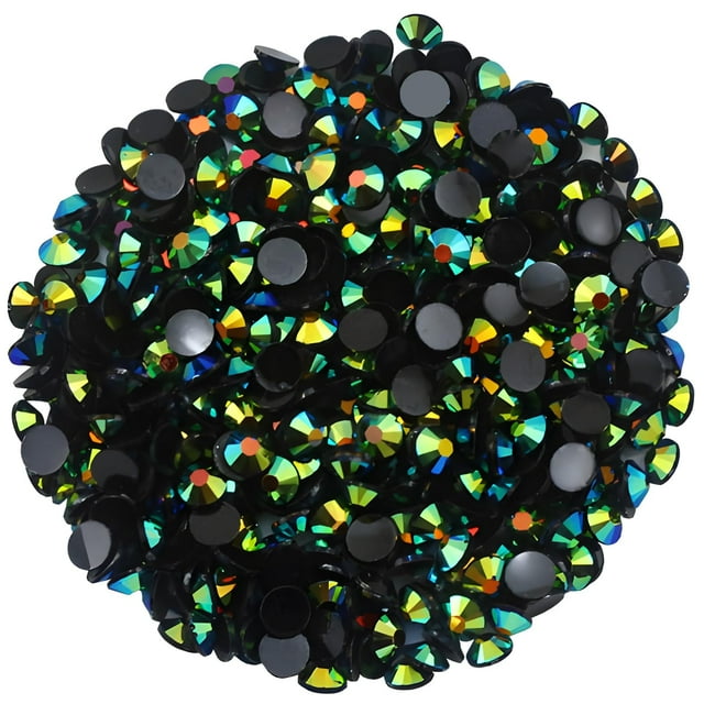 1440 piezas SS20 0.197 in diamantes de imitación planos para uñas, manualidades, purpurina, gemas redondas, cristales AB, bricolaje, ropa, zapatos (fondo negro, verde oscuro AB)