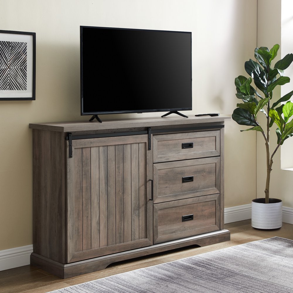 Folsom Farmhouse Sliding Door Grey Wash TV Stand
