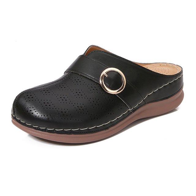 IUJSOY Women's Slip on Mules Closed Toe Clogs with Arch Support Leather Hollow Out Sandals Shoes
