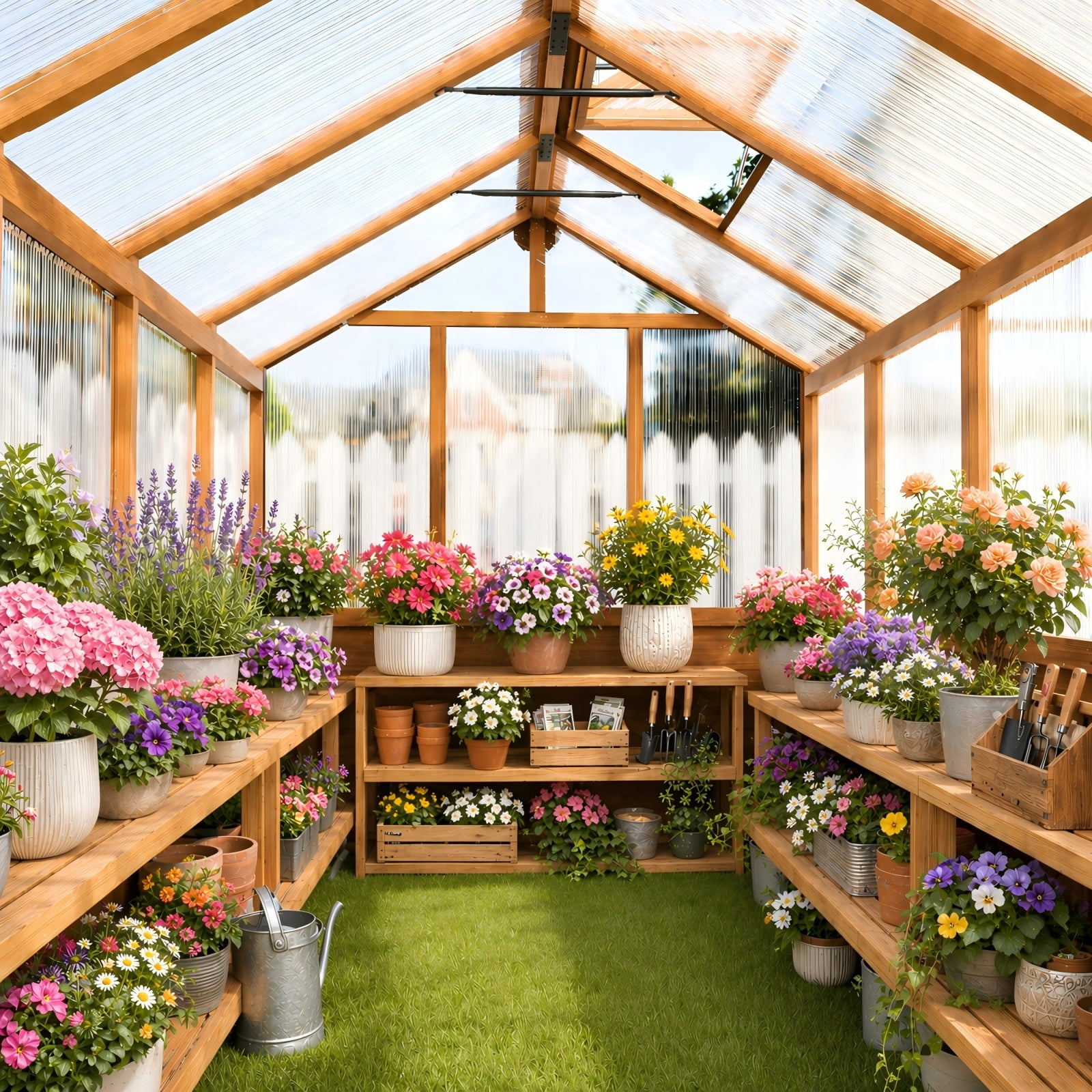 PABIMIA 6 ft. x 12 ft. Wood Greenhouse, Outdoor Walk-in Greenhouse Kit with Polycarbonate Panels and Adjustable Roof Vent