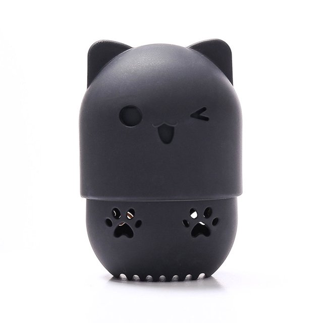 Maquillaje de cubierta protectora de hojaldre de secado rápido con forma de gatito de silicona portátil de viaje Labymos Caja de almacenaje