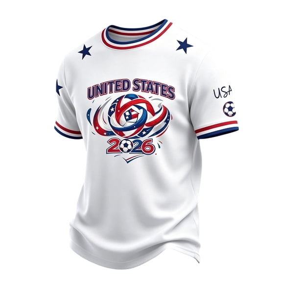 Mens Patriotic USA Flag Print Soccer Jersey Shirts 2026 National Team Short Sleeve Crew Neck T-Shirt, Trendy Streetwear Football Fan Apparel