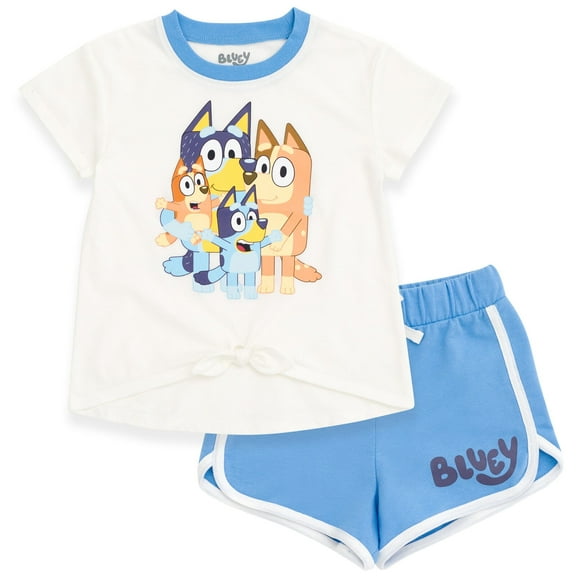 Bluey Bingo Bandit Chilli T-Shirt and Dolphin French Terry Shorts Outfit Set Toddler to Big Kid