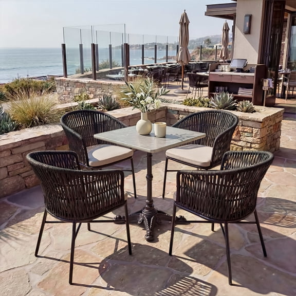 Alfresco Dining Table Gray Dining Table, Modern Style, Faux Concrete MDF square shape tabletop, Cast Aluminum Iron, Outdoor Dining
