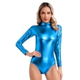 thumbnail image 4 of Traje de baño para gimnasia brillante metálico para mujer, leotardo de Ballet atlético, mono ajustado para Yoga, Ropa de baile de Ballet de una pieza, 4 of 5