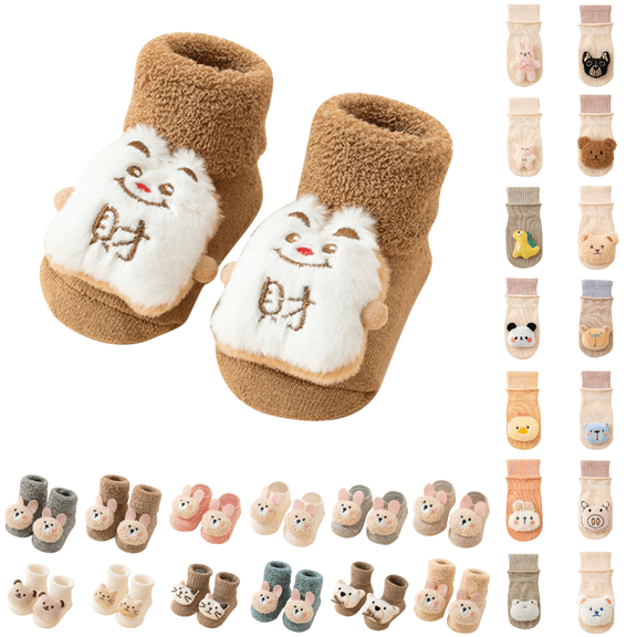 Paiwinds Cute Animal Toddler Floor Socks Non-Slip Soft Plush Baby Booties For Boys Girls Winter Warm Indoor Wear