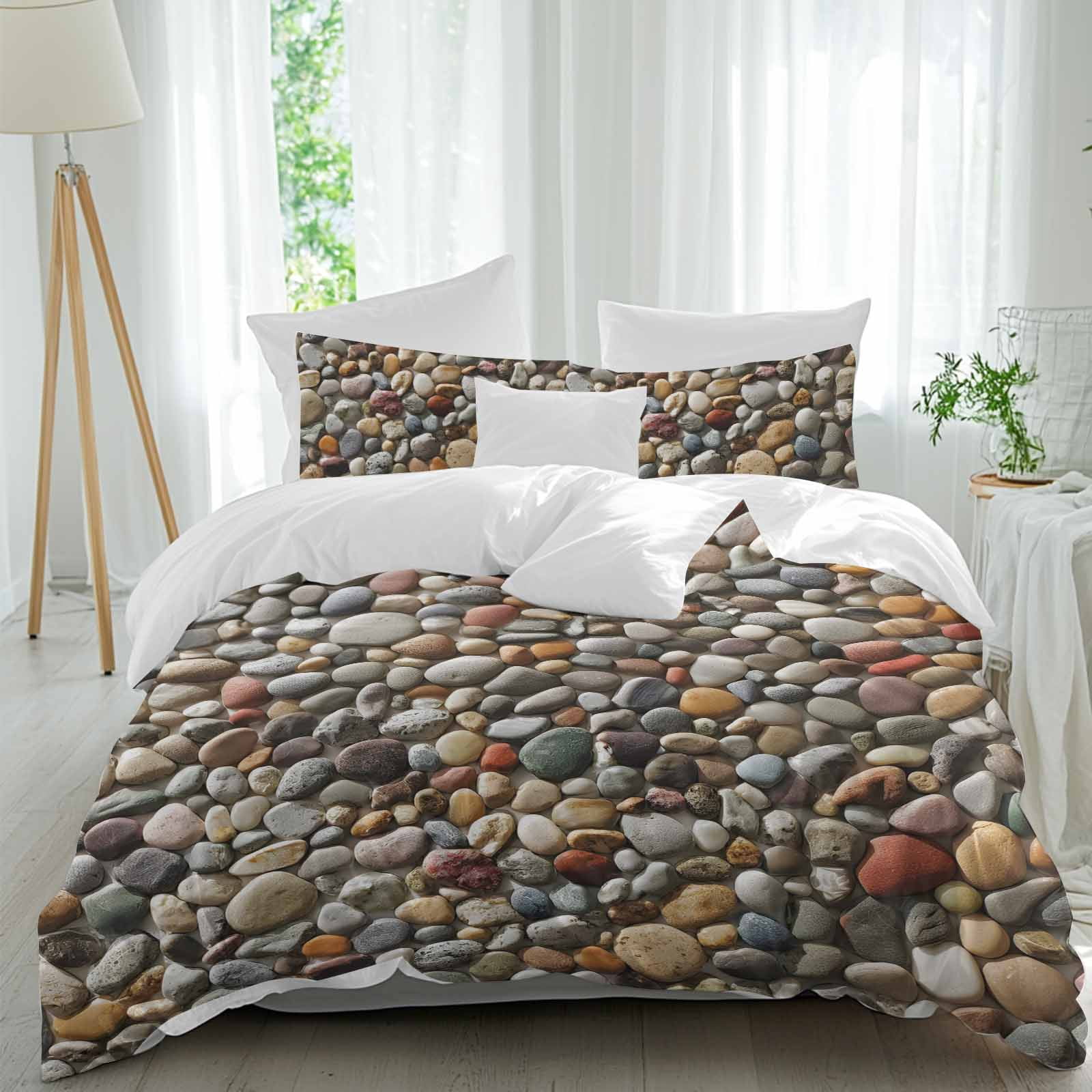Colorful Stones Bedding 3 Piece Duvet Cover Set California King, Farmhouse Stones Modern Art Soft Microfiber Comforter Cover with Zipper Closure & Pillowcases, Wrinkle & FadeResistant Quilt Cover
