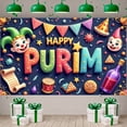 thumbnail image 3 of Colorful Happy Purim Banner Festive Purim Display Carnival Clown Hat Festive Backdrop for Purim Celebration Costume Party Indoor Decor, 3 of 9