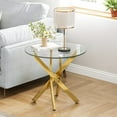 thumbnail image 3 of 3-Piece Modern Living Room Set-35.43" Round Glass Coffee Table & 23.62" End Tables, Stainless Steel Base & Tempered Safety Glass Top, Sleek Set for Home, Apartment, Office, 3 of 9