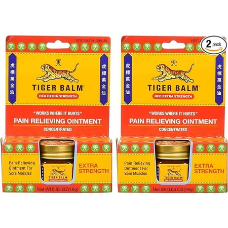 Tiger Balm Pain Relieving Red Extra Strength, 18g – Relief for Sore Muscles – Extra Strength Sports Rub – Tiger Balm Extra Strength – Tiger Balm Ointment (Pack of 2)