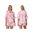 thumbnail image 3 of Honganda Women's 2 Piece Lounge Set, Ric Rac Short Sleeve Button Down Tops Drawstring Shorts Pajama Set, 3 of 9