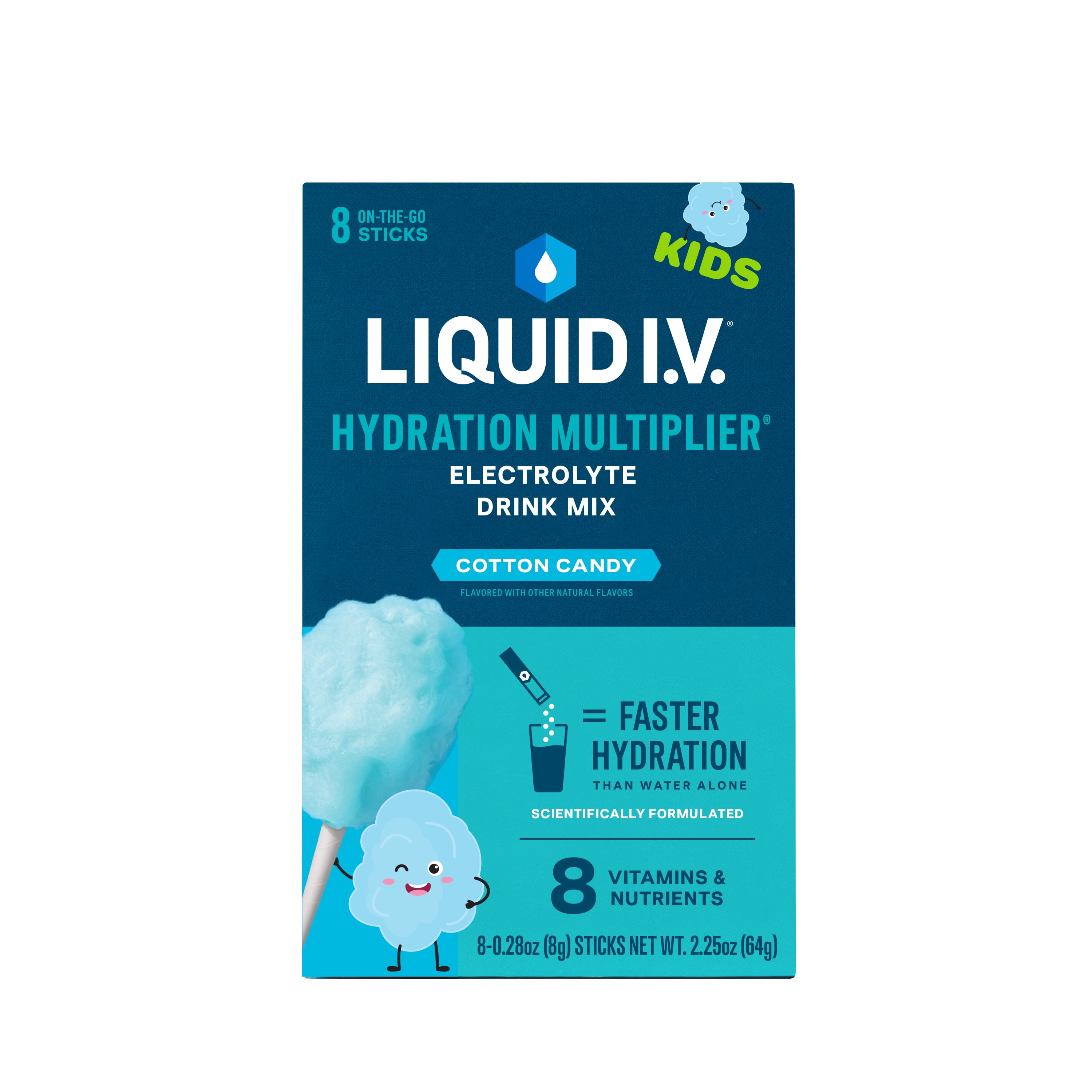 (2 pack) Liquid I.V.® Cotton Candy Hydration Multiplier® for Kids Powdered Electrolyte Drink Mix, 8 Count Packets