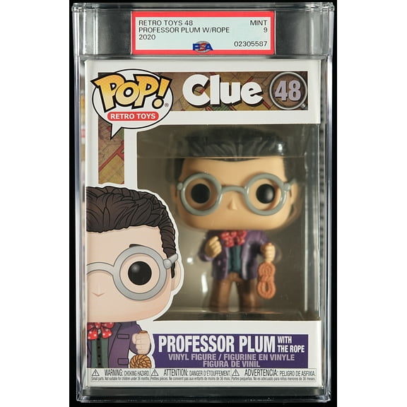Clue, PSA Graded 9 MINT, Professor Plum w/Rope Collectible Vinyl Figure #48, Fully Encapsulated Bundle with Compatible Funko Pop! PSA Hard Protector Case