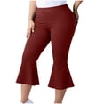 thumbnail image 1 of Hngshg Plus Size Flared Capris for Women Yoga Slim Strenchy Ruffle Hem Solid Color Trendy Pants Summer Athletic Workout Trousers, 1 of 6