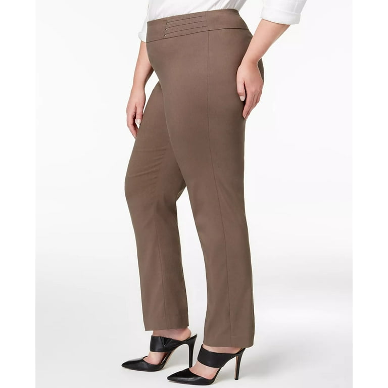 JM Collection BROWN CLAY Women's Tummy Control Pull-on Slim-Leg