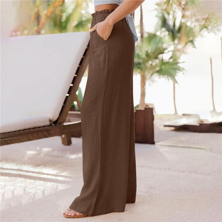 Petite Pants for Women Elastic Waist Wide Leg Palazzo High Waisted Smocked Pleated Loose Fit Trousers Dressy Casual Brown S - Walmart.com Petite Pants for Women Elastic Waist Wide Leg Palazzo High Waisted Smocked Pleated Loose Fit Trousers Dressy Casual Brown S - Walmart.com