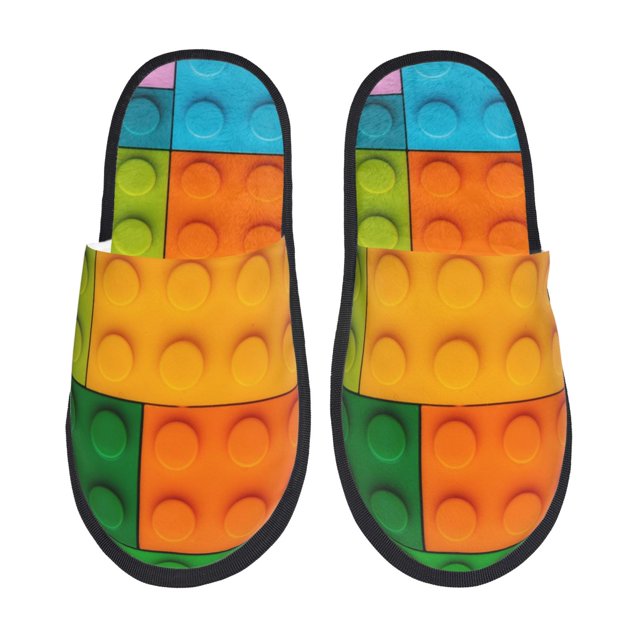 Fotbe Colorful Building Blocks Pantuflas Peludas para Mujer con Estampado, Zapatillas de Peluche, Zapatos de Invierno para Casa, Uso Interior y Exterior-Medium