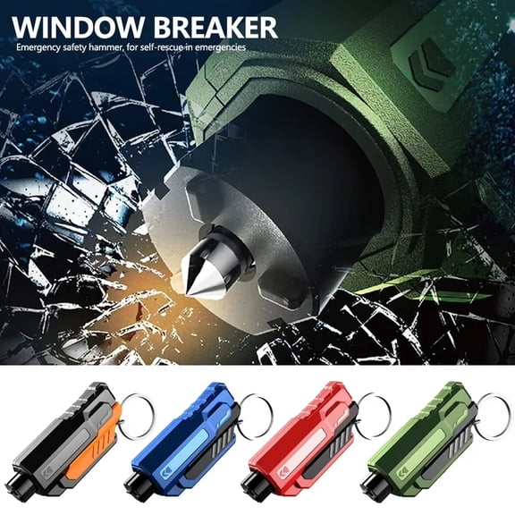 Car Safety Hammer Window Breaker Emergency Escape Tool, 2-in-1 Glass Breaker andSeatbelt Cutter Keychain for Vehicle, Portable Life-Saving Rescue Tool Blue
