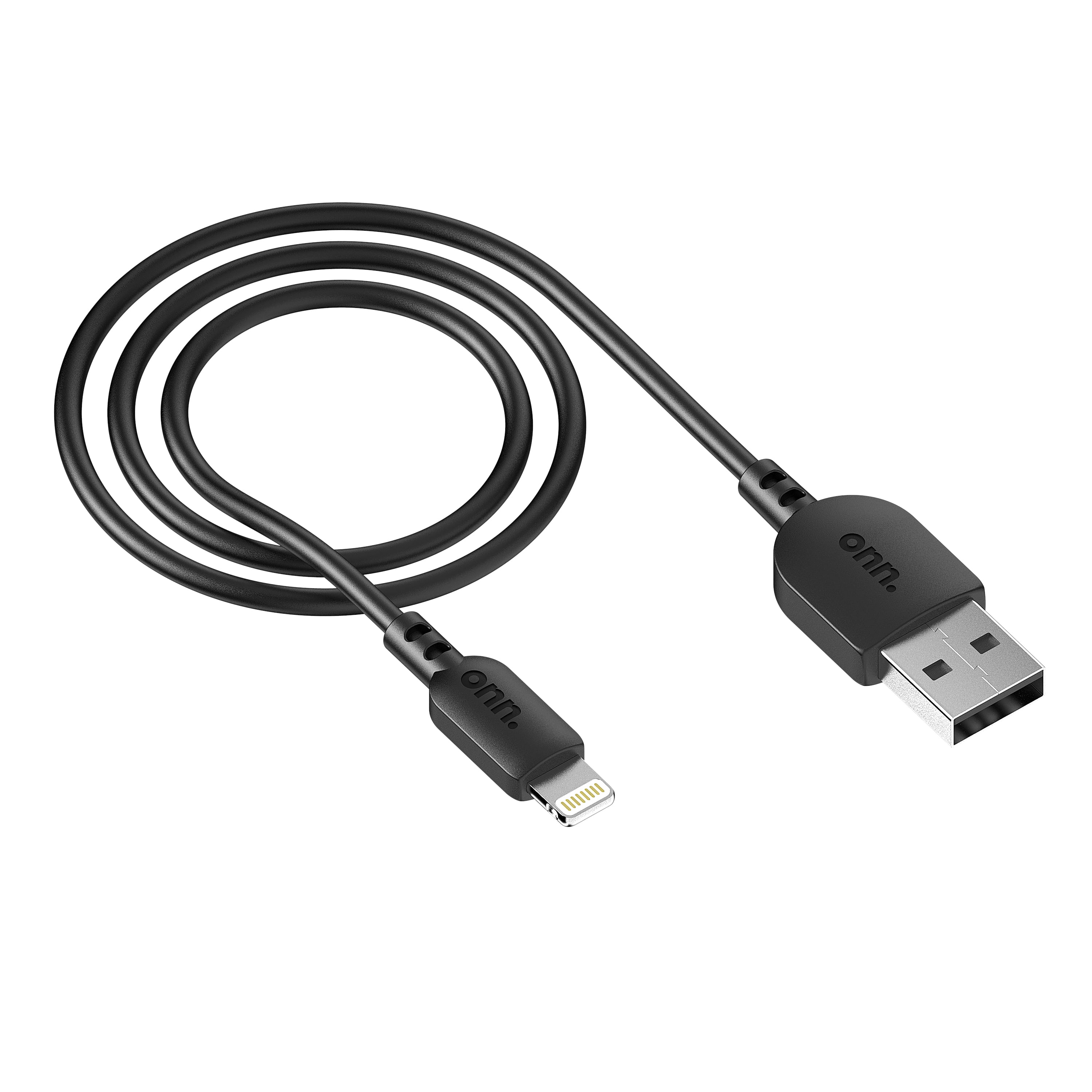 onn. 3' Lightning to USB Computer Cable, Black