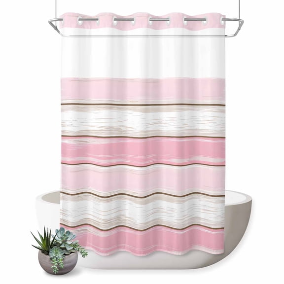 No Hook Shower Curtain with Built-in Rings - Farmhouse Washable Waterproof Fabric Bathroom Curtains for Hotel,Rentals, 72X 96 Inch Extra Long , Wood Texture Vintage Pink